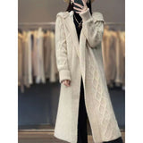 Mid- And Winter 2025 New Long Cashmeet Cardigan Women's Long Hooded Knitted Coat Over The Knee Wool Coat