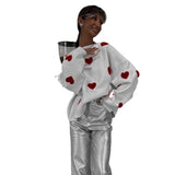 Love Embroidery Round Collar Autumn And Winter Sweater Women 2025 Loose Leisure Thick Coat Knitted Shirt