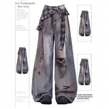 Butterfly Splicing Jeans Women Autumn And Winter Design Sense Loose Straight Pear-Shaped Casual Broad Legs Long Pants