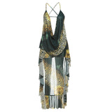 2025 Summer New Women's Deep V Sexy Bare Waist Vest High-Waist Irregular Skirt Suit Woman