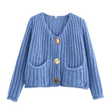 Autumn/Winter 2025 New Women's Solid-Color Casual Fashion Coarse Knit Long-Sleeved Sweater Cardigan Jacket