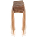 2025 Summer New Sexy Chest Umbilled Vest High-Waisted Hip-Up Mesh Skirt