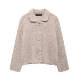 2025 Women's Autumn And Winter New Fashion Flower-Shaped Buckle Knitted Sweater Cardigan Jacket
