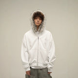 Direct Selling Vintage Fur Collar Couple Hooded Zip Open-Air Jacket Oversize Design Niche Coat