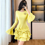 Autumn And Winter Small Fragrant Style Set Of Women's Short Cardigan Coat + Sling Net Yarn Dress Two Sets