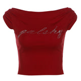 2025 Summer New Women's Hot Hottie Fashion Word Shoulder Repair Umbilly Umbilly Umbilly Umbilly Blouse