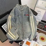 Spring And Autumn Lead Cowboy Coat Men Do Old Water Shuffle Casual Tide Oversize Retro Zipper Jacket