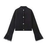 Ins Autumn And Winter New Women's Elegant Temperament Red Feather Design Knitted Cardigan Jacket