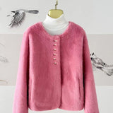 2025 Autumn And Winter Fashion Leisure European Imitation Marince Round Collar Small Fragrant Fur Coat Velvet Short Temperament Burst Young