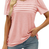 2025 Women's Summer Round-Neck Short-Sleeved Chest Tuck Line Folded Blouse T-Shirt