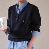 Korean Wearing A Fake Two Sweaters Women's Autumn And Winter Design Shirt Folded Gray Knitted Shirt