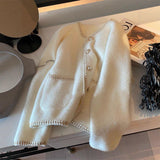 French Small Scented Pearl Buckle Sweater Cardigan Women's Top Autumn And Winter White Soft Milk Marinade Knitted Coat